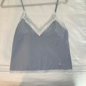 Vintage Dior Blue and White Lace Trim Camisole
